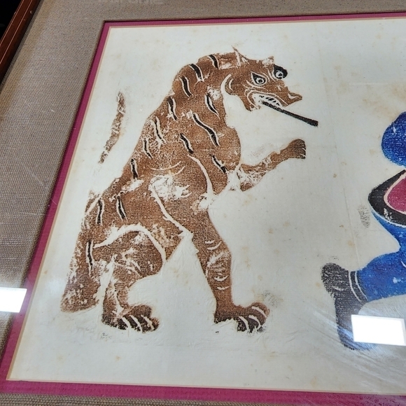 Chinese Temple stone rubbing Framed Art Lion chasing man - Picture 8 of 12